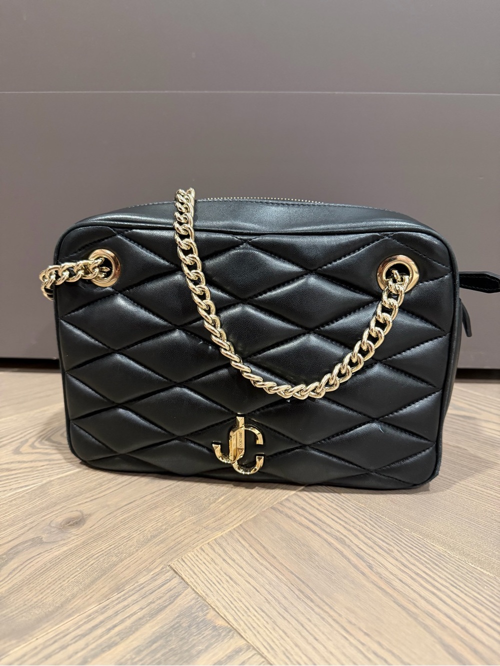 Jimmy Choo Black Quilted Shoulder Bag with Gold Chain